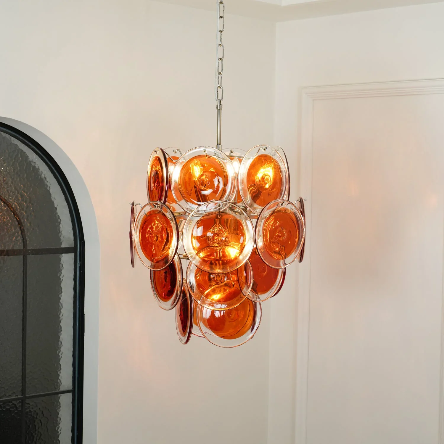 Vintage Murano Orange Transparent Disc Chandelier - Image 9