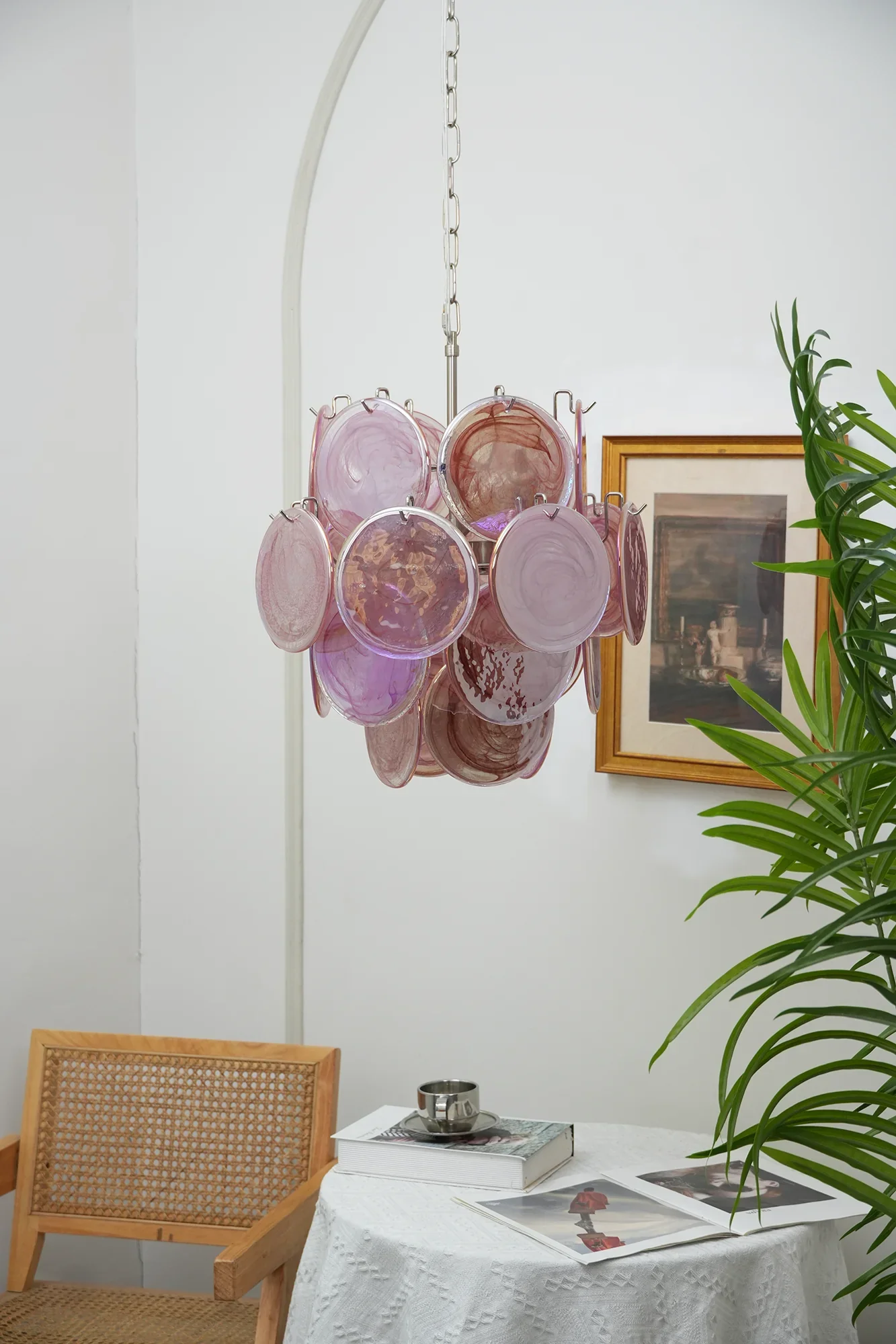 Vintage Murano Pink Glass Disks Chandelier - Image 14