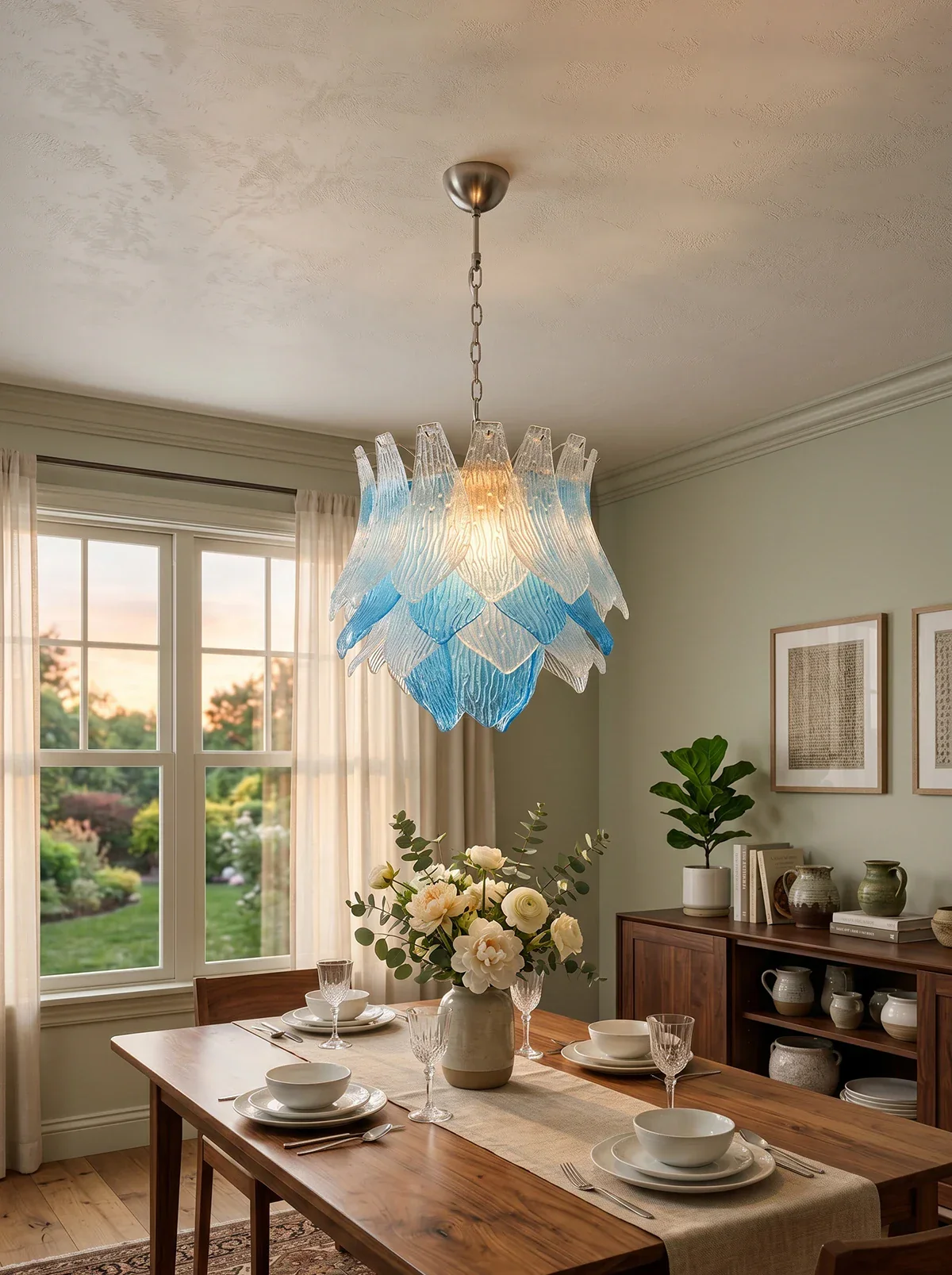 Vintage Murano Transparent Blue Glass Chandelier - Image 2