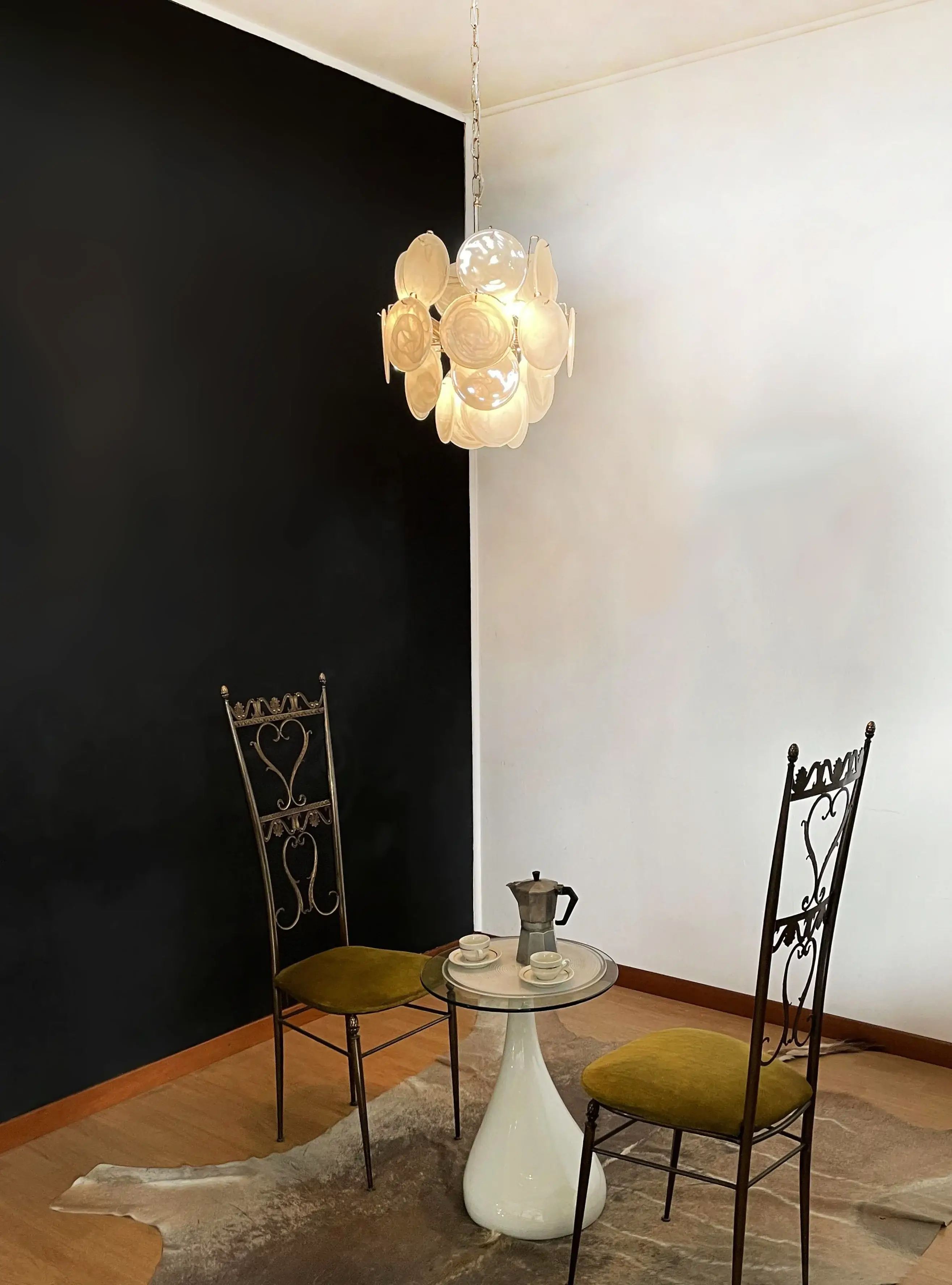 Vintage Murano White Glass Disks Chandelier - Image 10