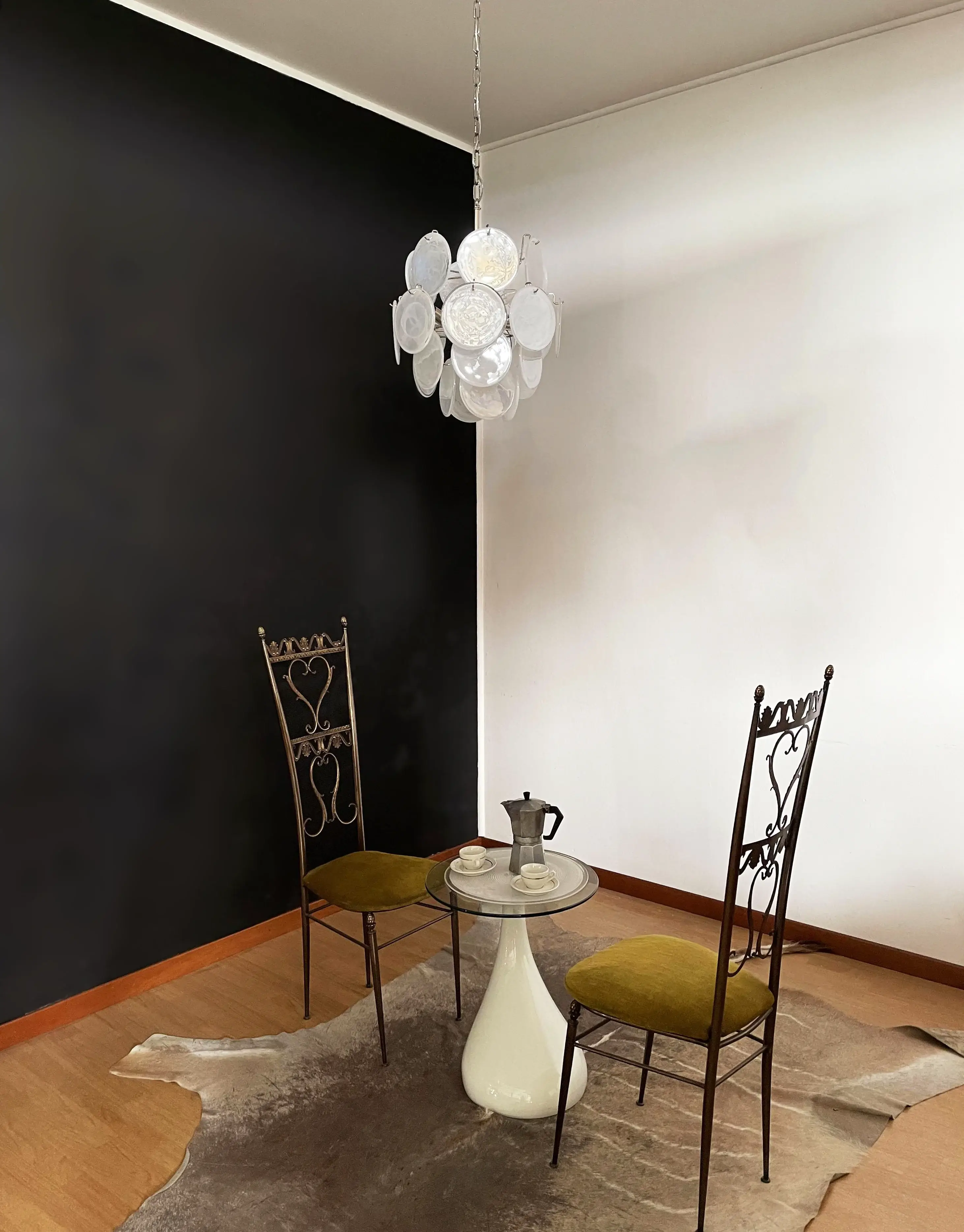 Vintage Murano White Glass Disks Chandelier - Image 11