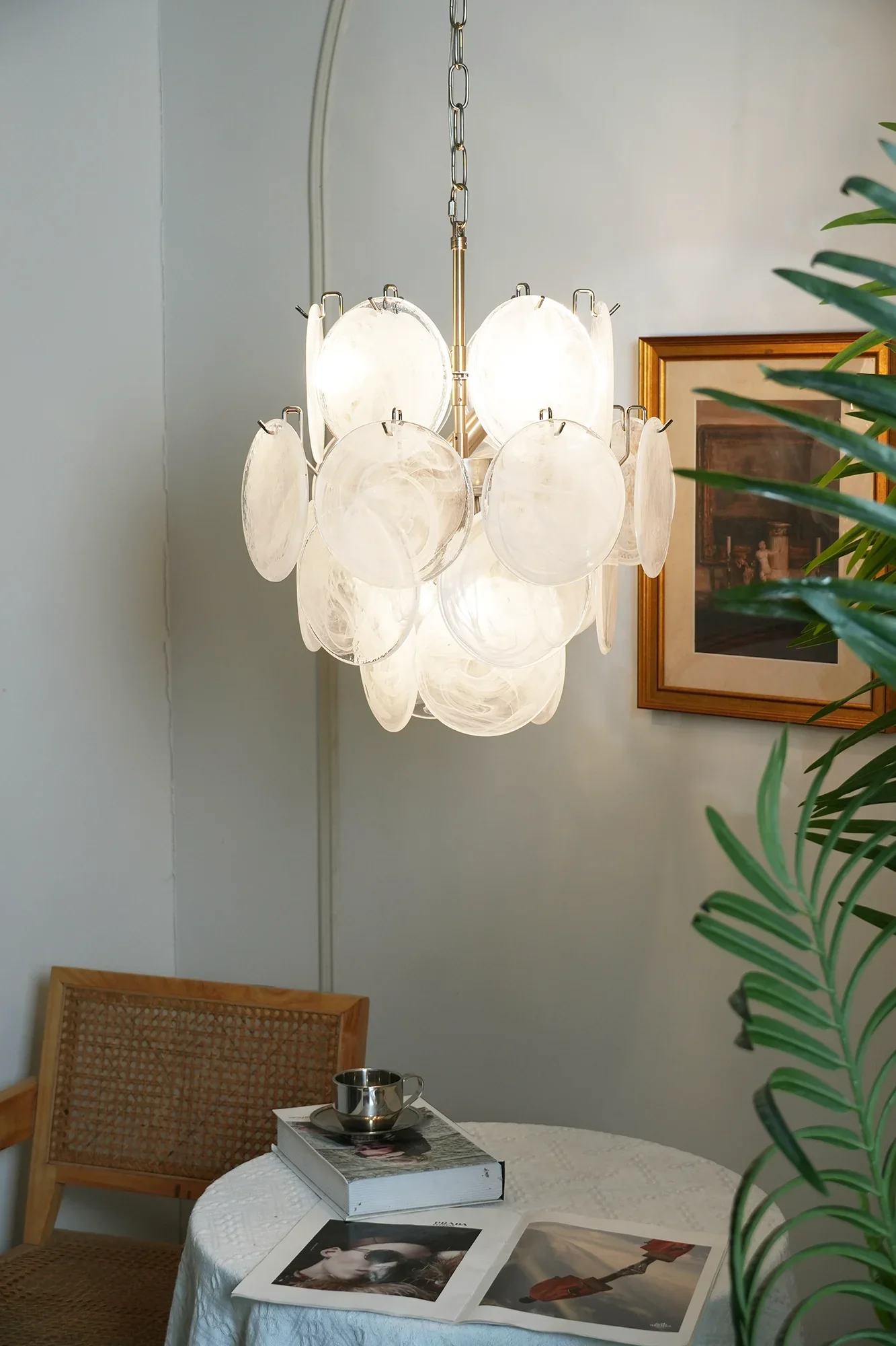 Vintage Murano White Glass Disks Chandelier - Image 15