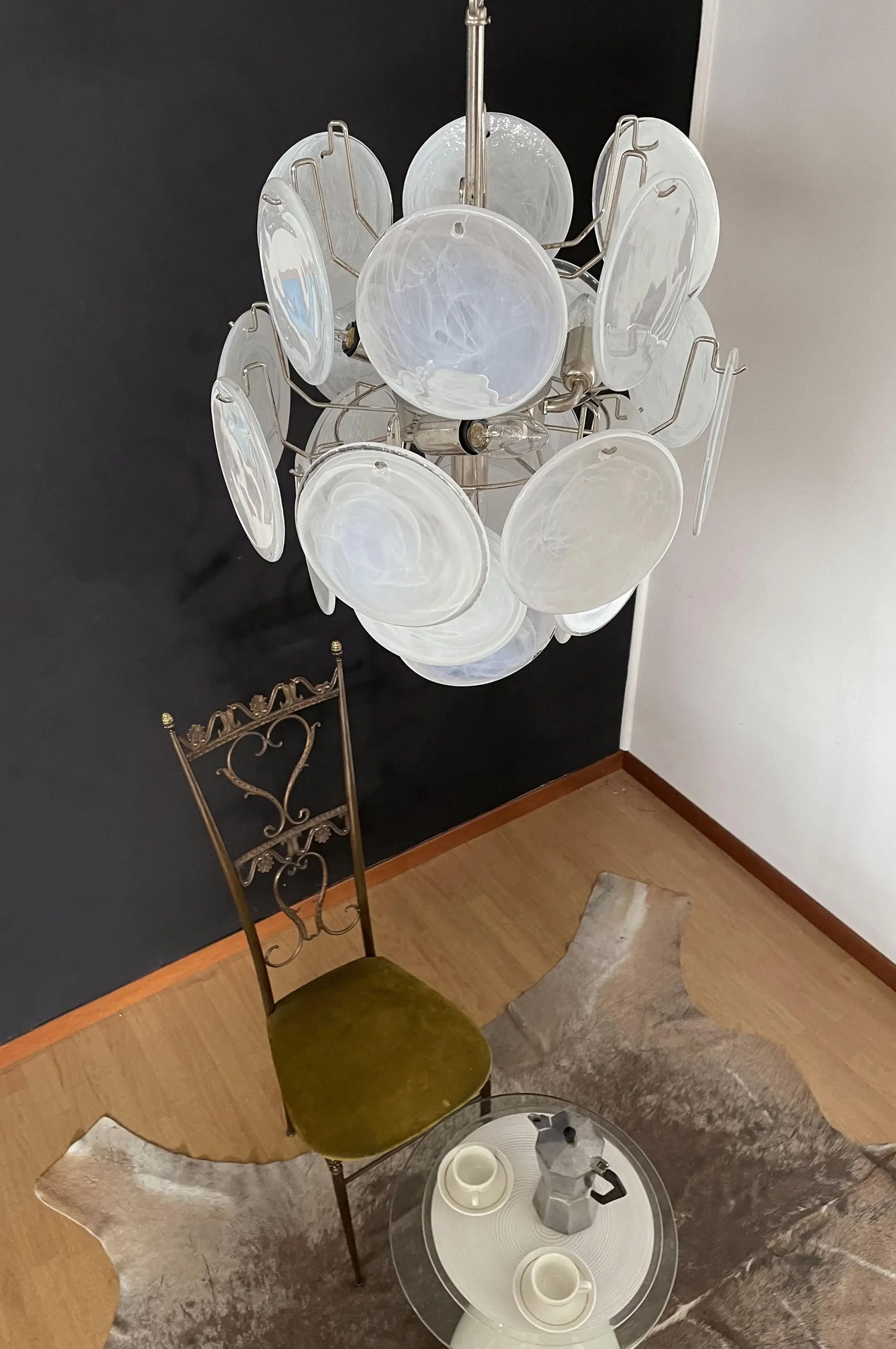 Vintage Murano White Glass Disks Chandelier - Image 17