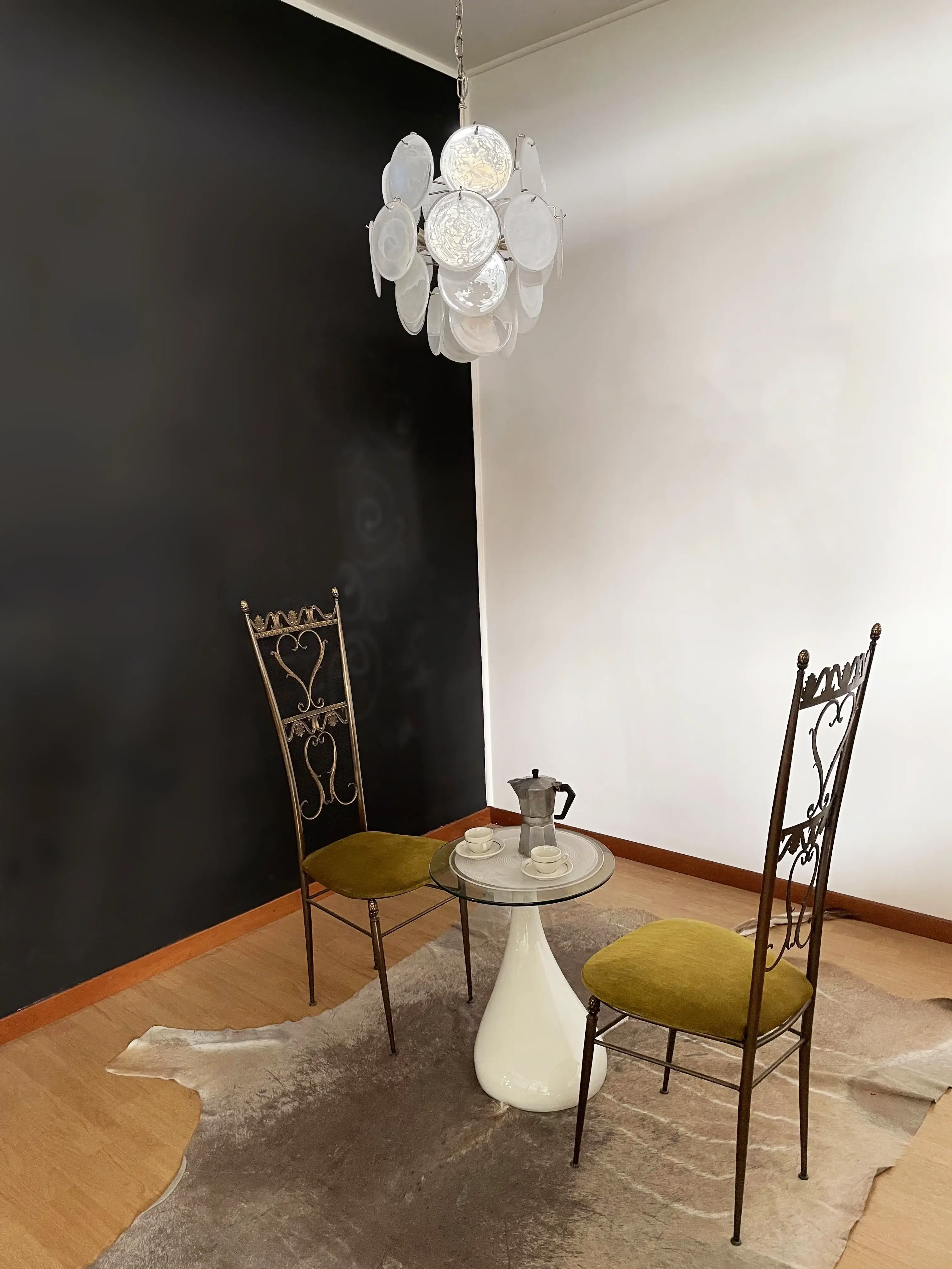 Vintage Murano White Glass Disks Chandelier - Image 18
