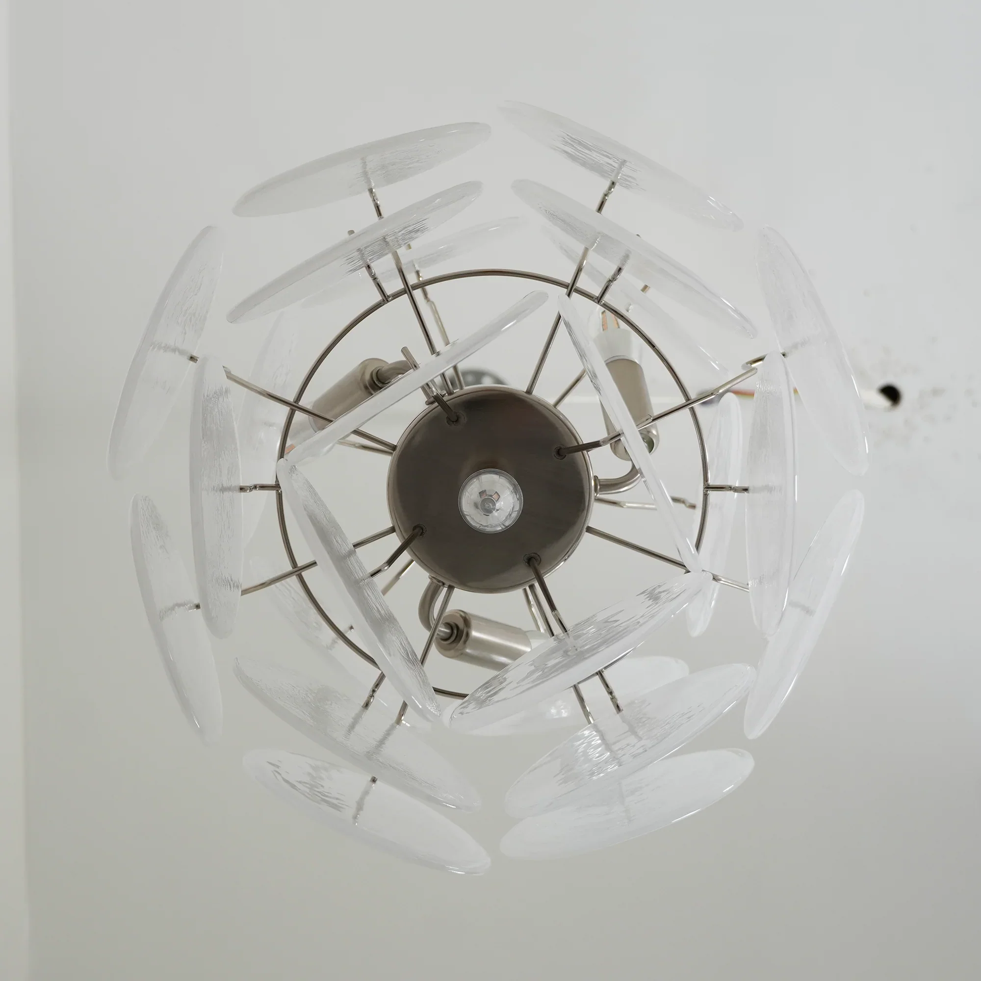 Vintage Murano White Glass Disks Chandelier - Image 23