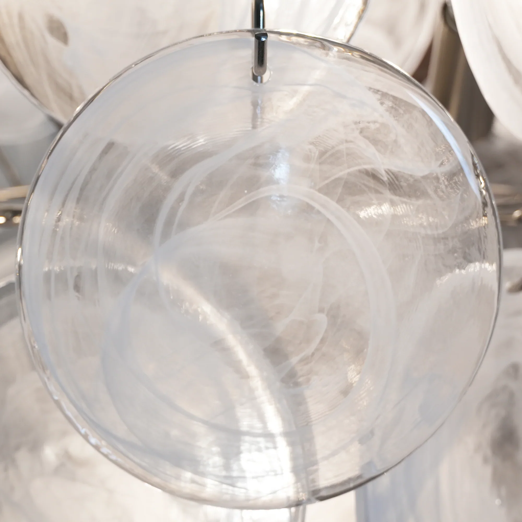 Vintage Murano White Glass Disks Chandelier - Image 24