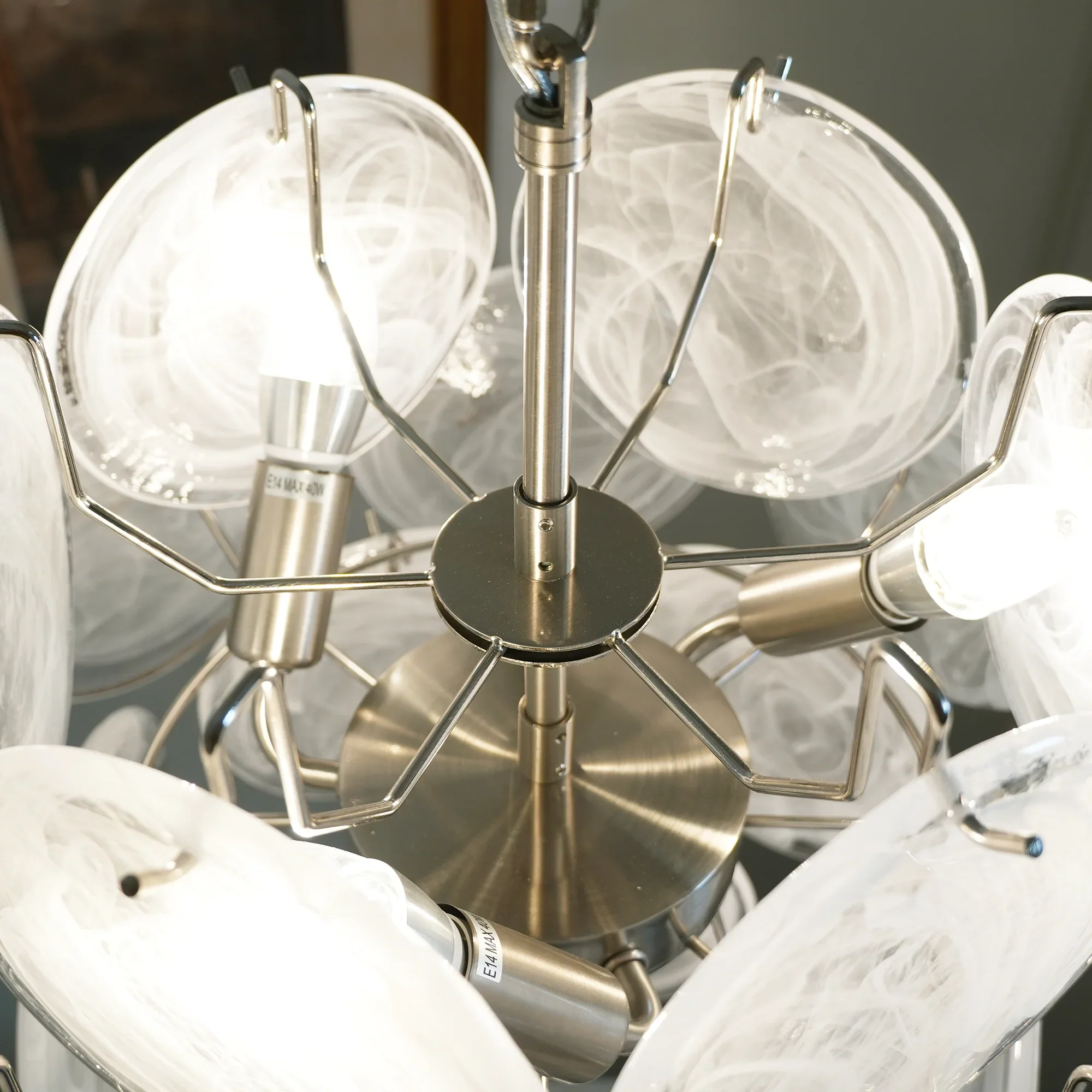 Vintage Murano White Glass Disks Chandelier - Image 25