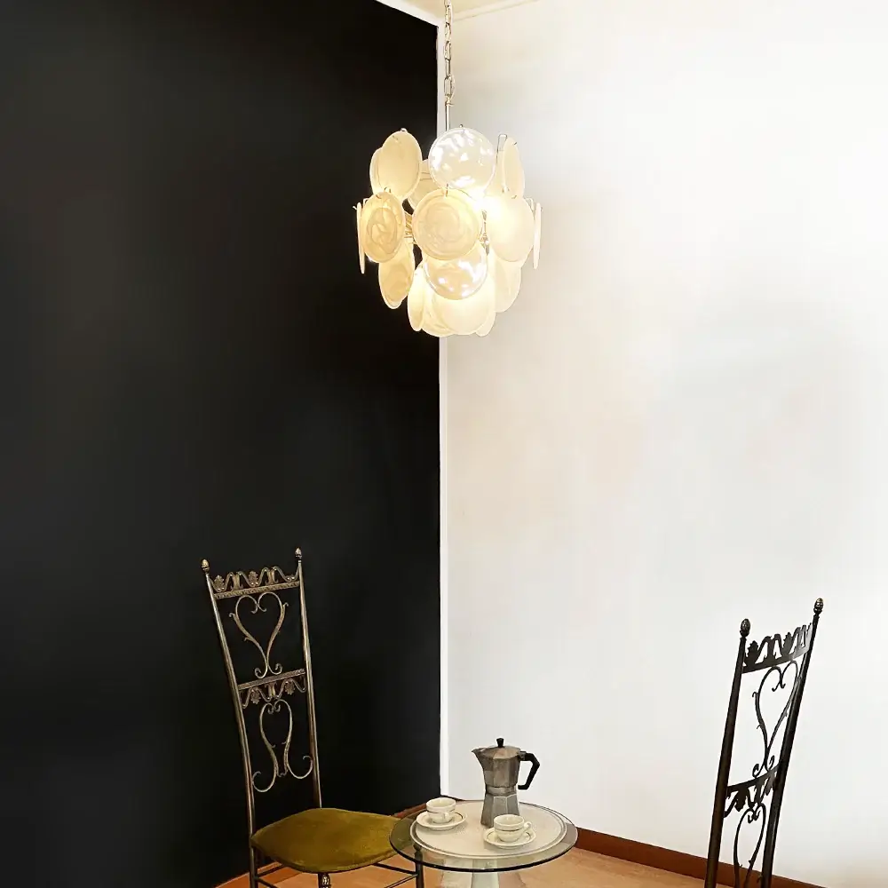 Vintage Murano White Glass Disks Chandelier - Image 5