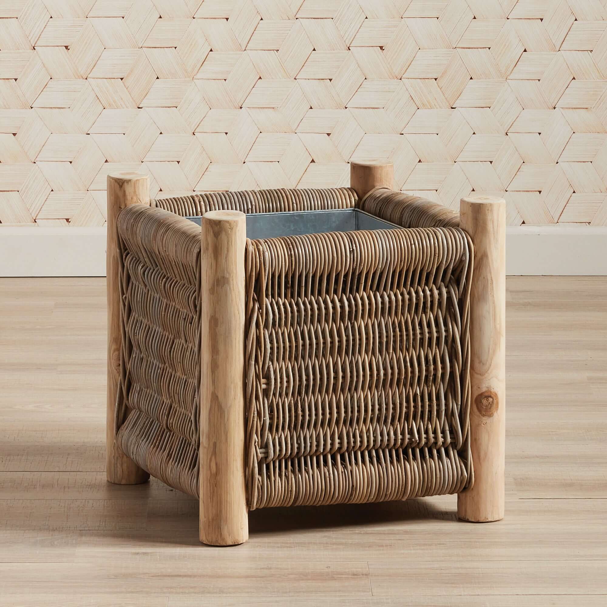 Vintage Rattan Planter with Teak Legs - Image 3