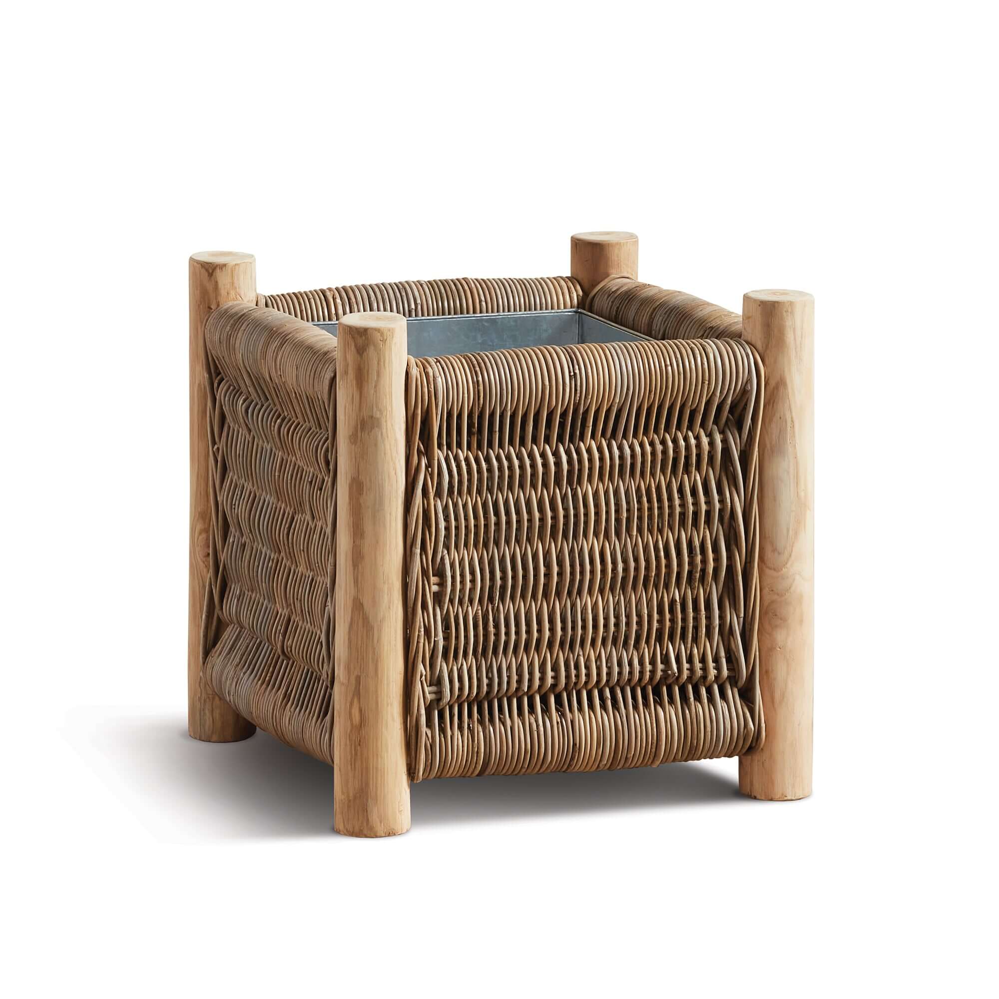 Vintage Rattan Planter with Teak Legs - Image 4