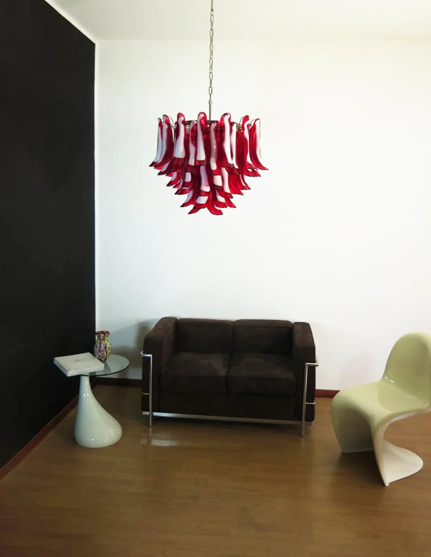 Vintage Red Glass Murano Petals Chandelier - Image 4