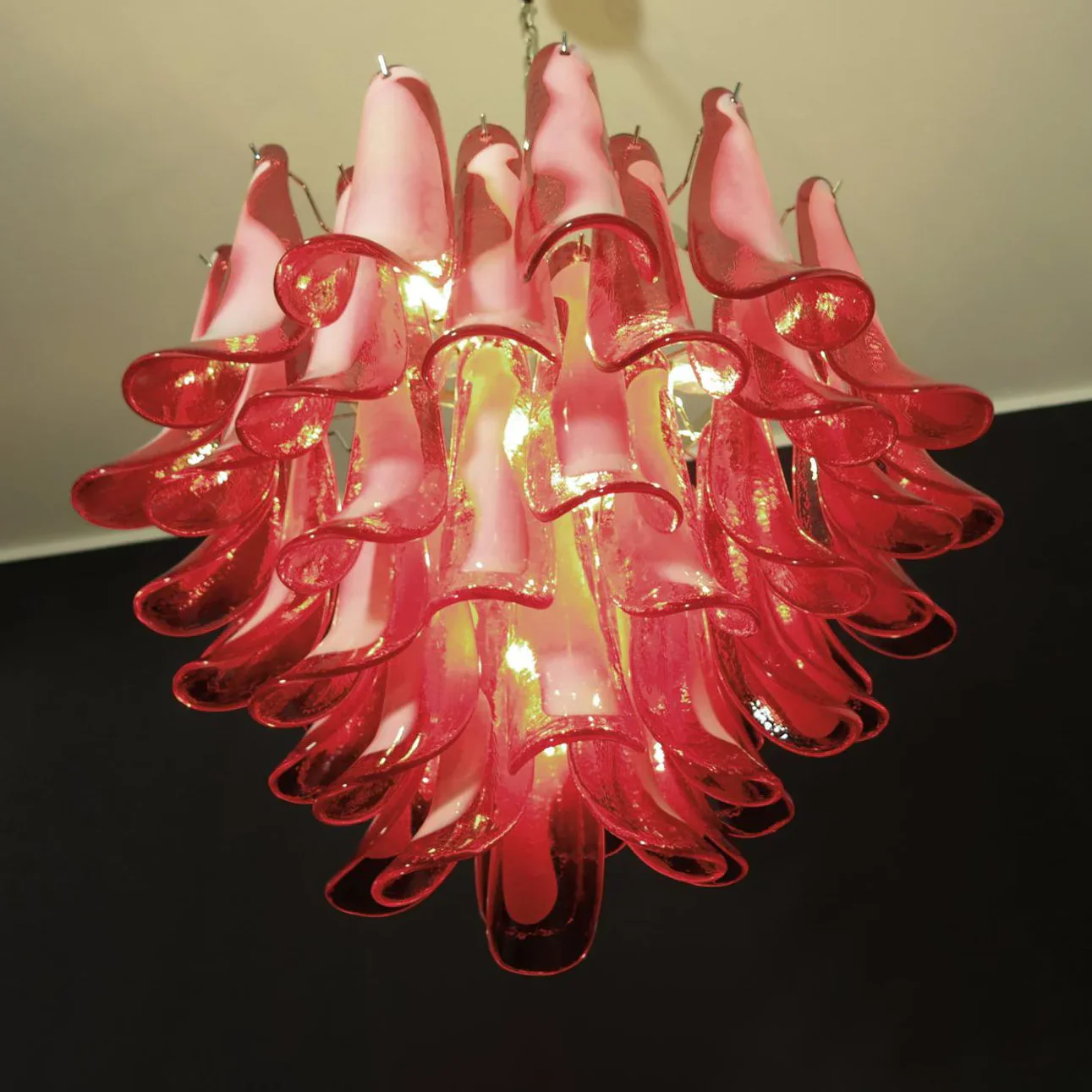 Vintage Red Glass Murano Petals Chandelier - Image 8