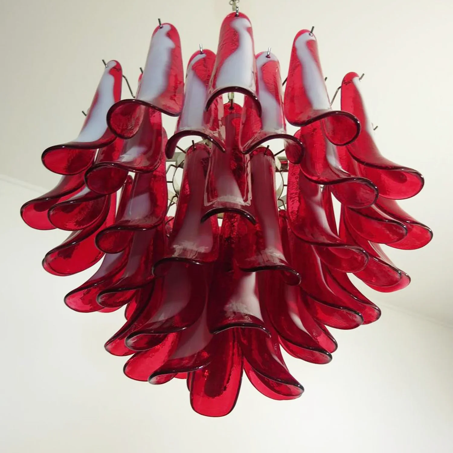 Vintage Red Glass Murano Petals Chandelier - Image 9