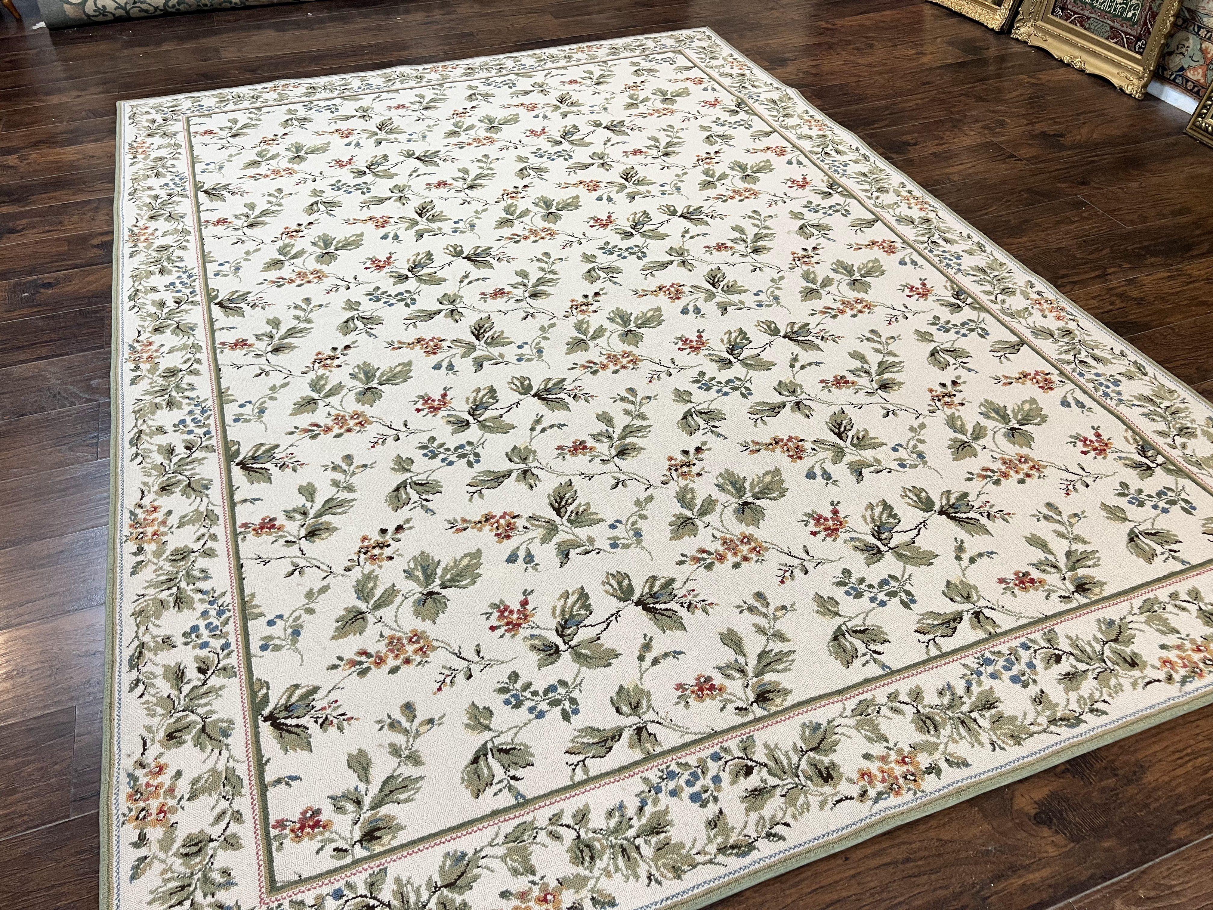 Vintage Stark Carpet 7x10, Ivory and Green, European Aubusson Design, Allover Pattern, Stark Rug - Image 12