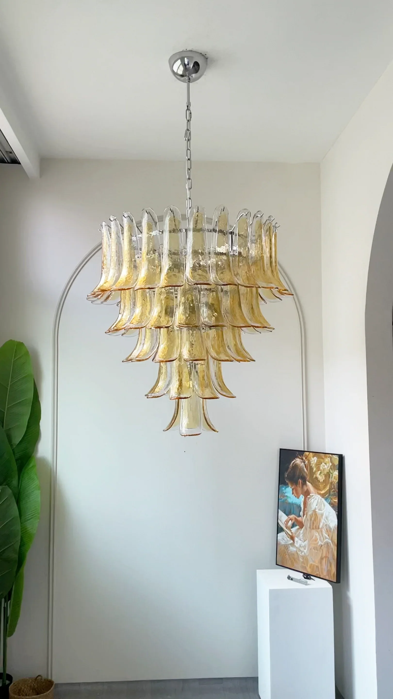 Vintage Transparent Amber Murano Petals Chandelier - Image 4