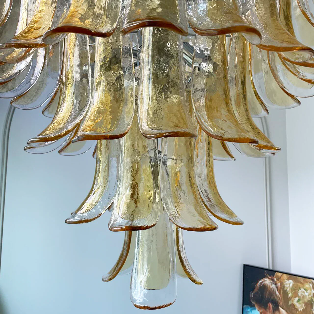 Vintage Transparent Amber Murano Petals Chandelier - Image 9