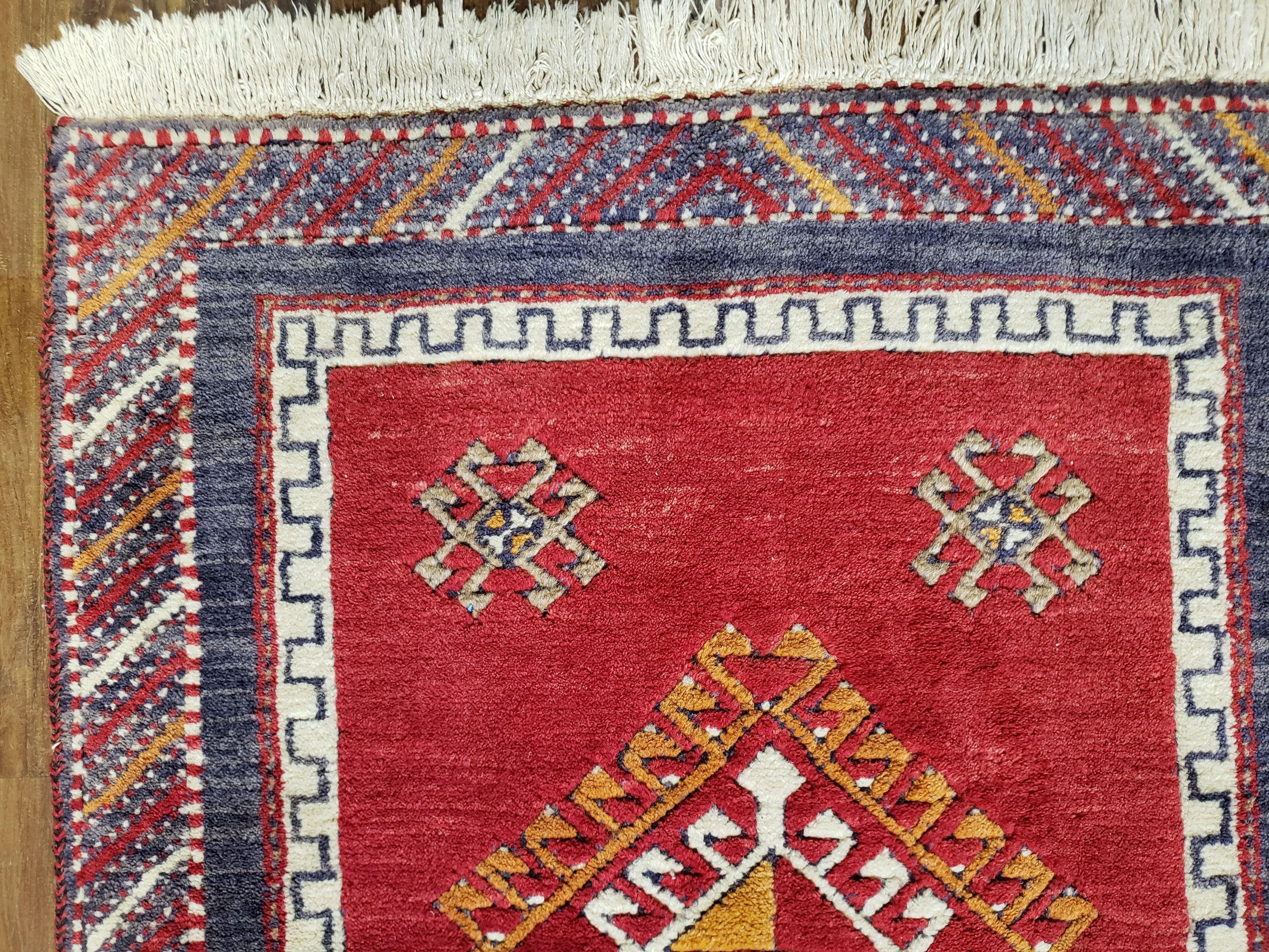 Vintage Turkish Kazak Rug 2.5 x 5 Red Wool Carpet Medallions Runner Geometric - Image 5