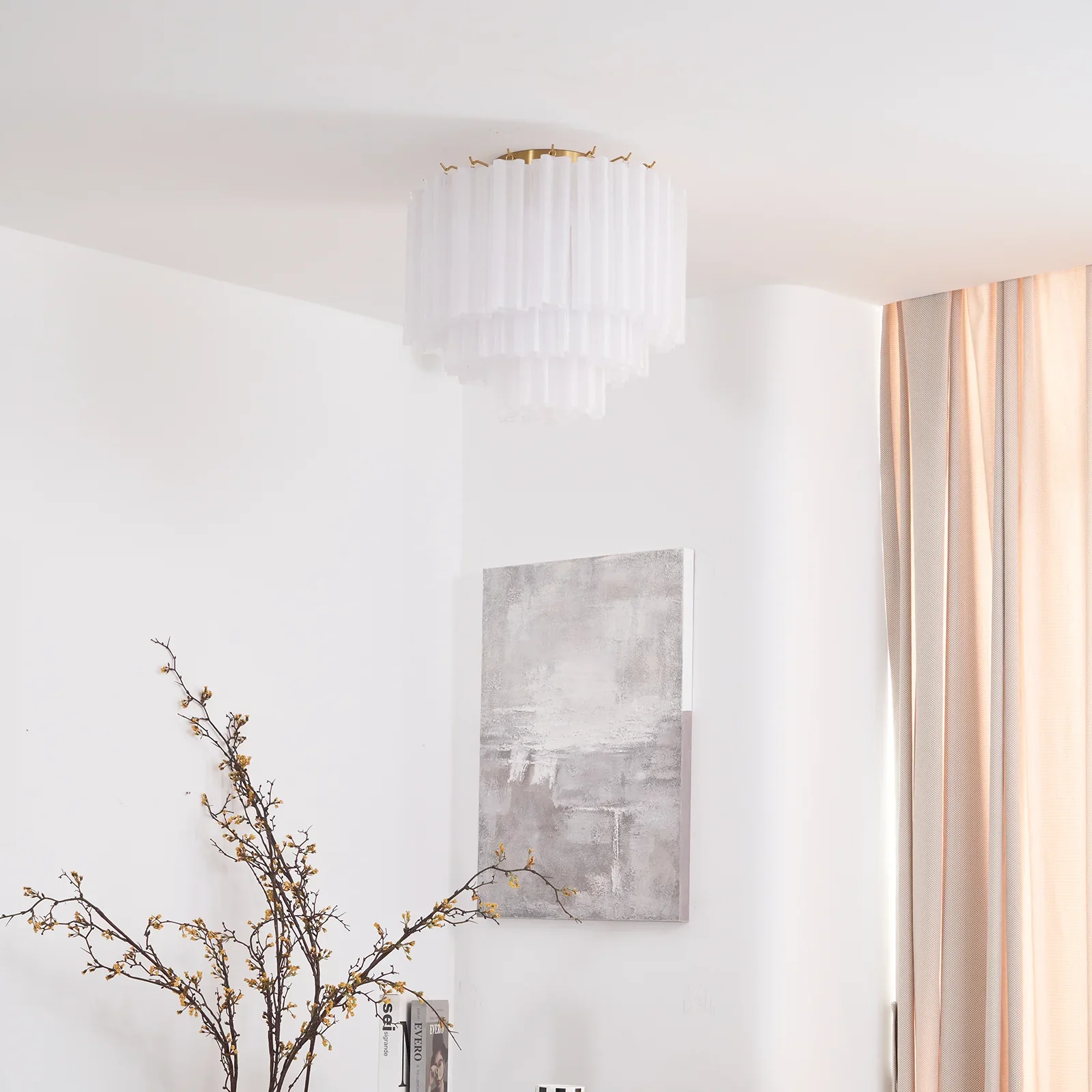 White Glass Tube Murano Ceiling Lamp - Image 5