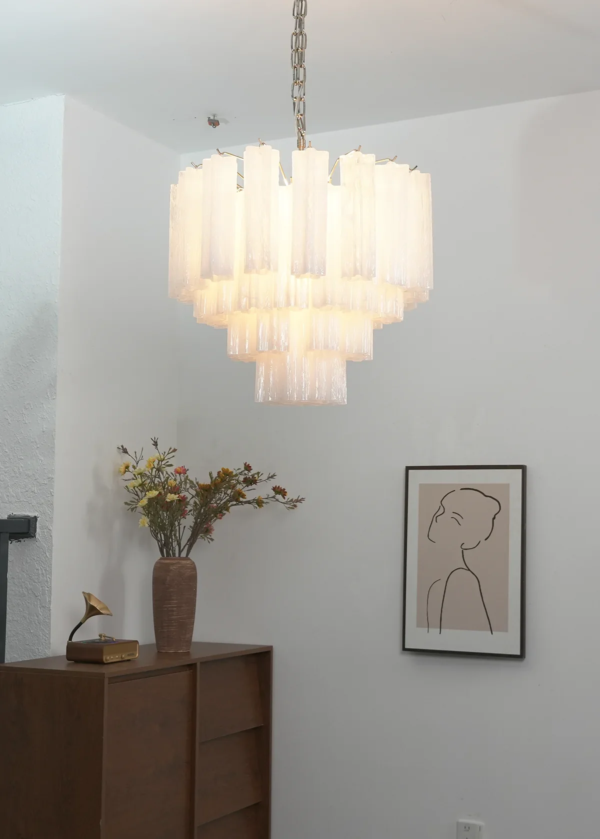 Star Shaped Tube White Clouds Glass Chandelier - Image 3