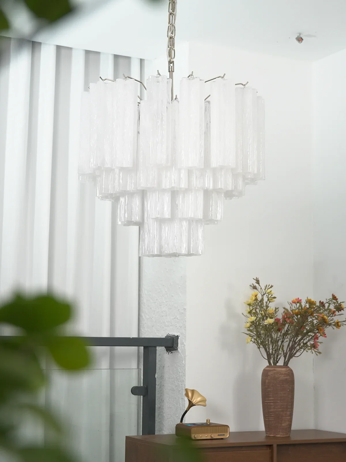 Star Shaped Tube White Clouds Glass Chandelier - Image 8