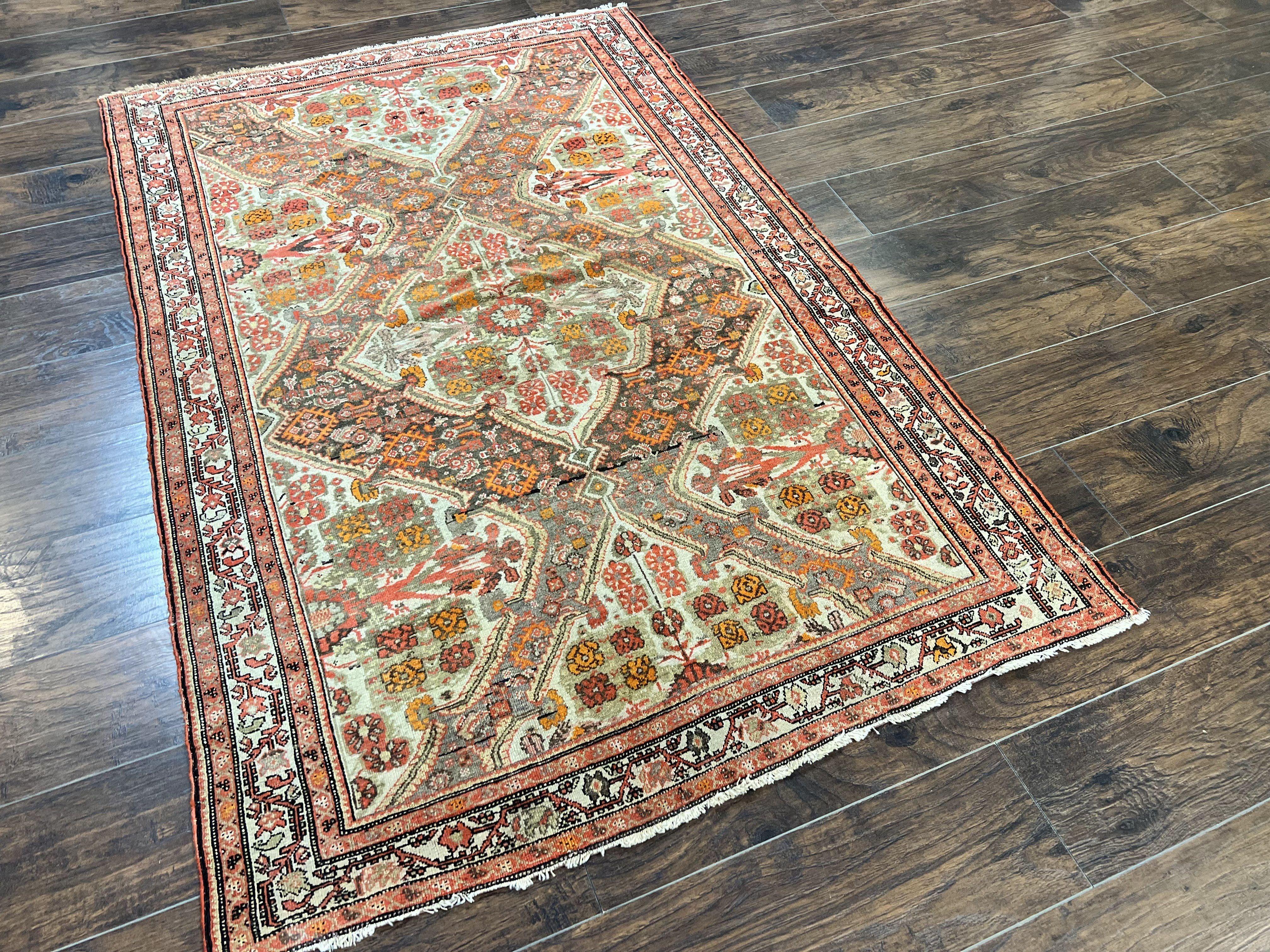 Wonderful Antique Persian Malayer Rug 4x6, Wool Hand Knotted Authentic Oriental Carpet, Very Fine - Image 12