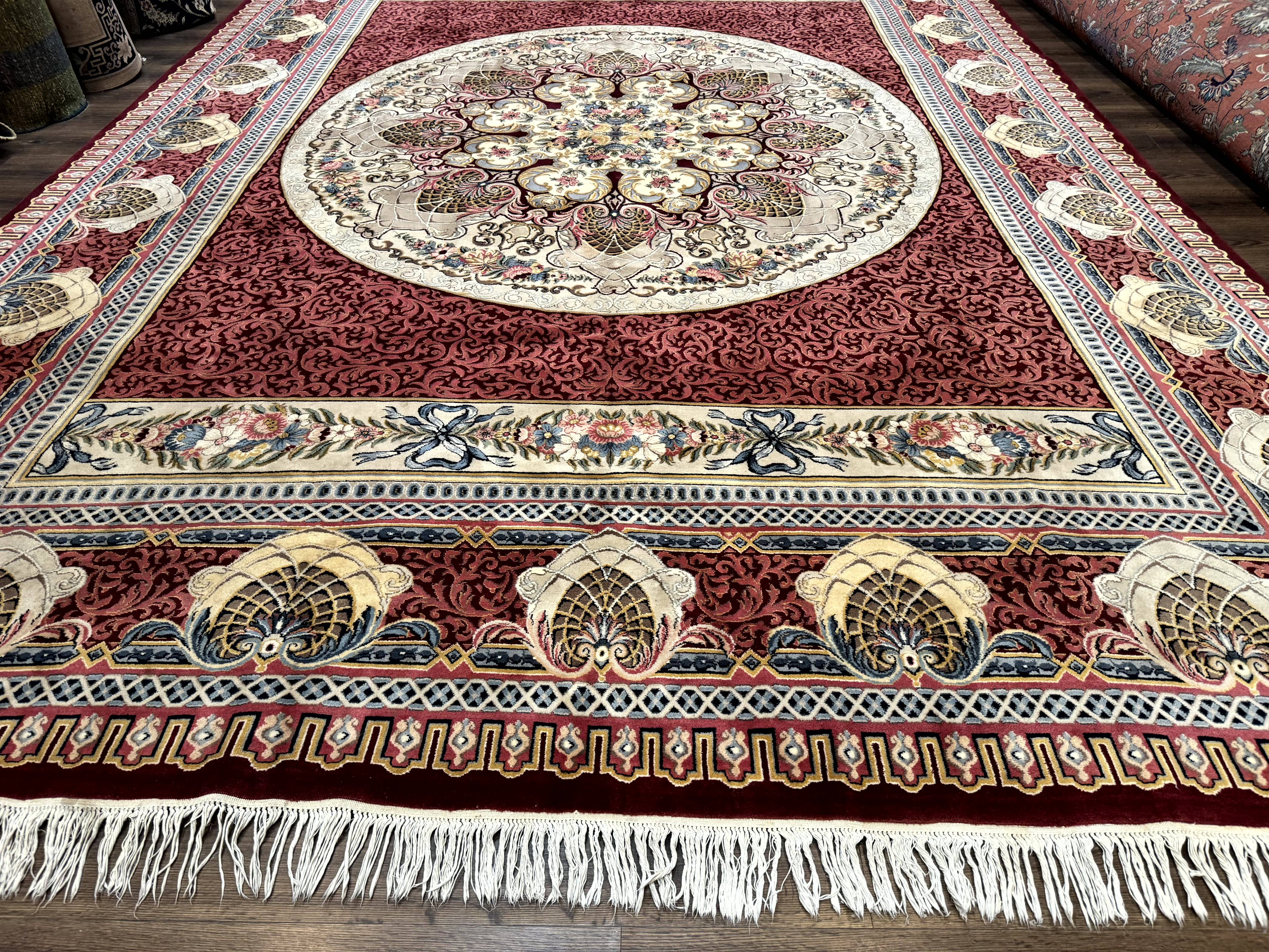 Wonderful Aubusson Rug 10x14, Red Maroon, Elegant, Fine 200 KPSI - Image 5