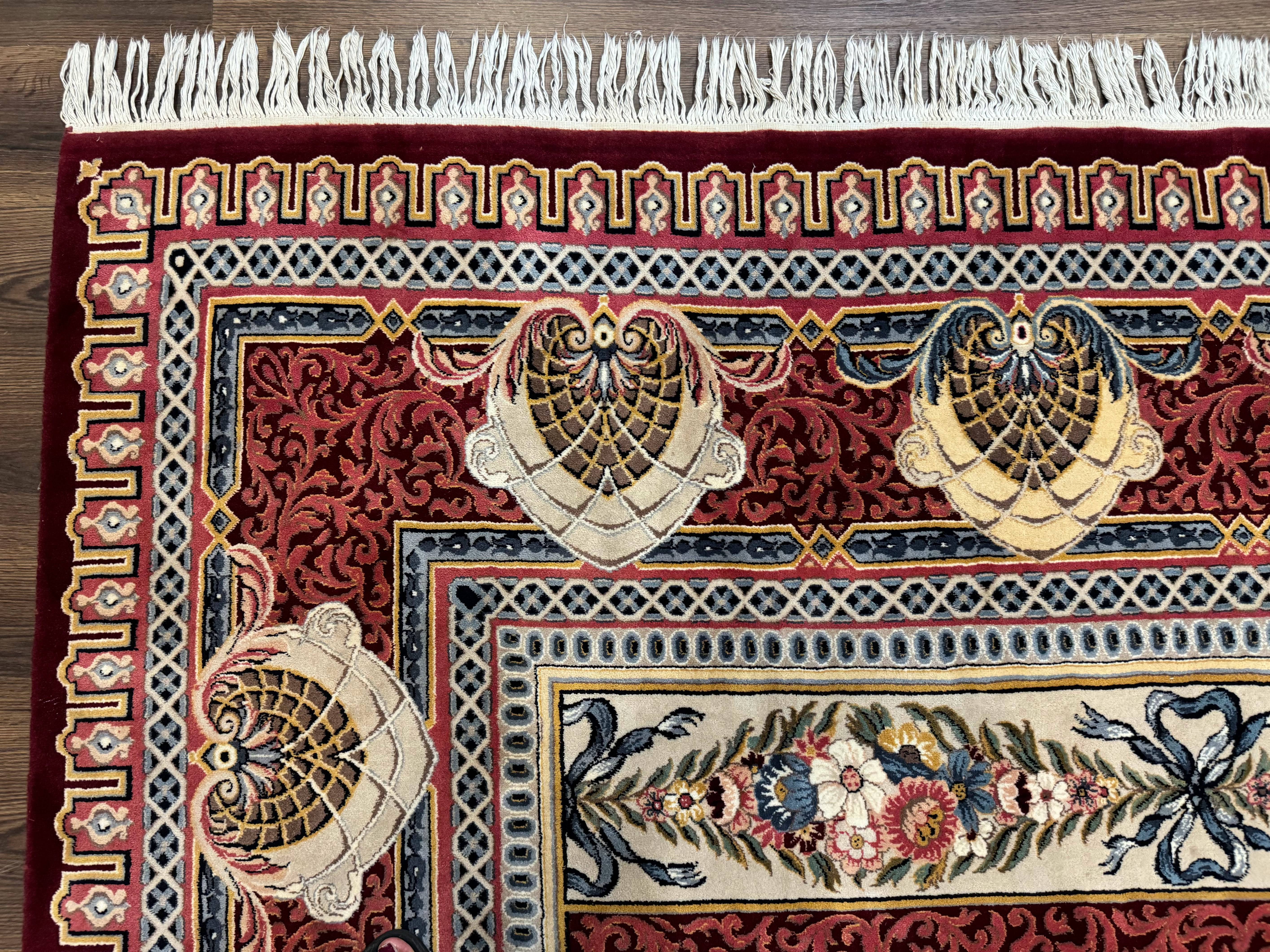 Wonderful Aubusson Rug 10x14, Red Maroon, Elegant, Fine 200 KPSI - Image 6