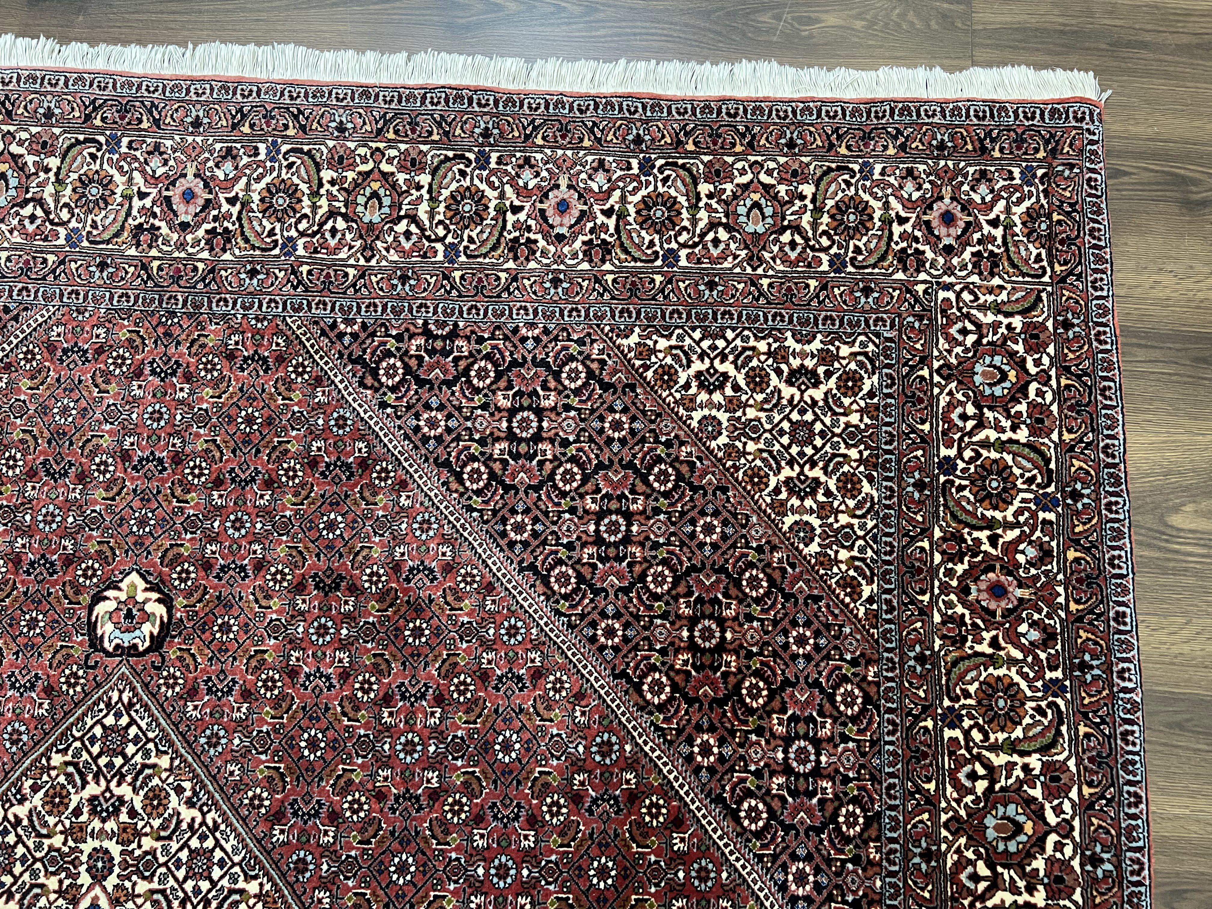 Wonderful Persian Bidjar Rug 7x8 ft, Almost Square Oriental Carpet, Herati Mahi, Highly Detailed, Ivory Red Navy Blue, Very Fine Handmade Bijar Rug - Image 7