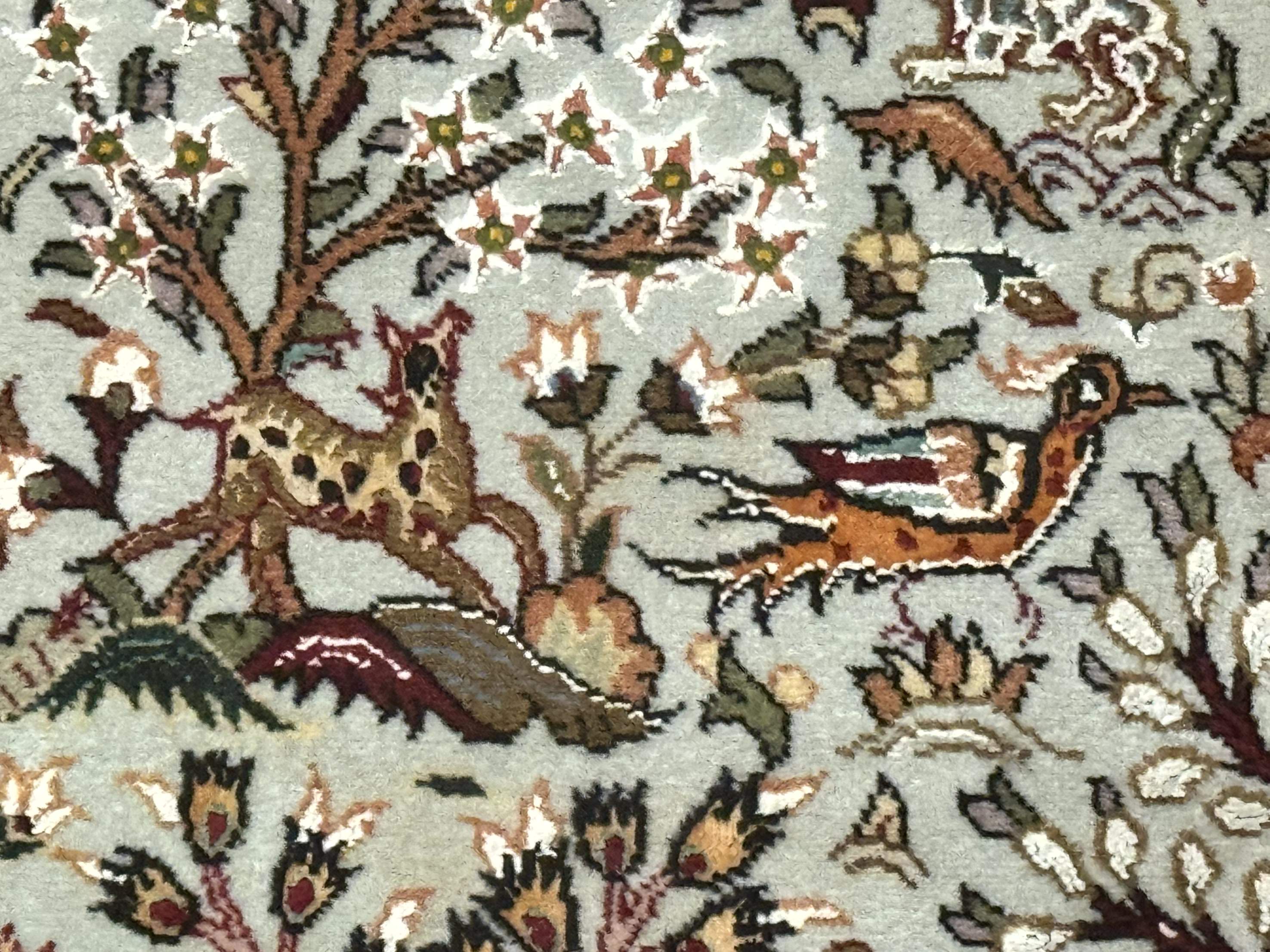 Wonderful Persian Tabriz Rug 3x5, Tree of Life, Animal Pictorials, Birds, Wool & Silk Highlights, Fine 330 KPSI - Image 6