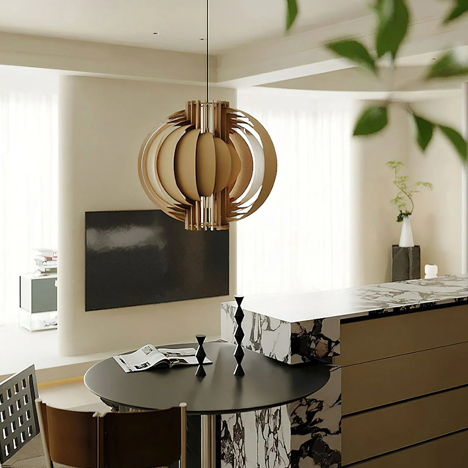 Wooden Lantern Pendant Lamp - Image 3